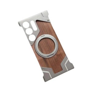 Luxury Premium Walnut Wood Metal Borderless Armor Case 360° Rotating Magnetic Bracket Shockproof Cover For Samsung S Series