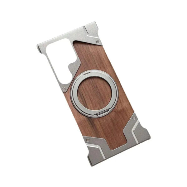 Luxury Premium Walnut Wood Metal Borderless Armor Case 360° Rotating Magnetic Bracket Shockproof Cover For Samsung S Series - Image 27