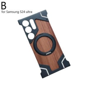 Luxury Premium Walnut Wood Metal Borderless Armor Case 360° Rotating Magnetic Bracket Shockproof Cover For Samsung S Series