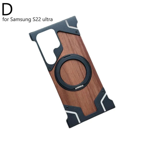 Luxury Premium Walnut Wood Metal Borderless Armor Case 360° Rotating Magnetic Bracket Shockproof Cover For Samsung S Series - Image 32