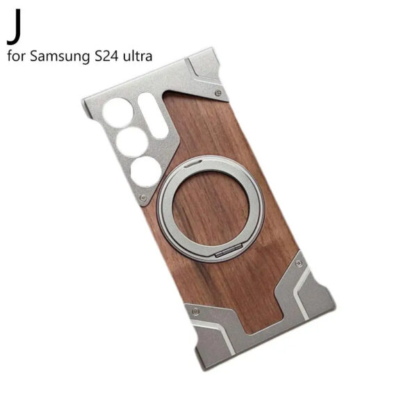 Luxury Premium Walnut Wood Metal Borderless Armor Case 360° Rotating Magnetic Bracket Shockproof Cover For Samsung S Series - Image 37