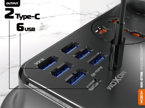 Moxom MX-ST24 12 IN 1 PD With 4 Universal Socket Multi Devices 20W 2 Meter Power Strip - Image 5