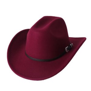 British Style Cowboy Hat Fashion Chic Unisex Solid Color Jazz Hat - Maroon