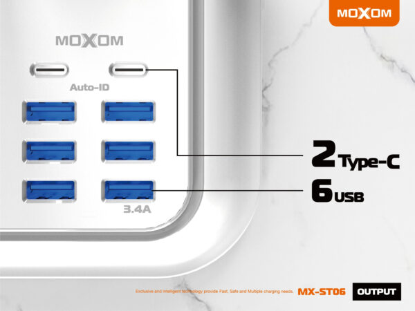 Moxom MX-ST24 12 IN 1 PD With 4 Universal Socket Multi Devices 20W 2 Meter Power Strip - Image 12