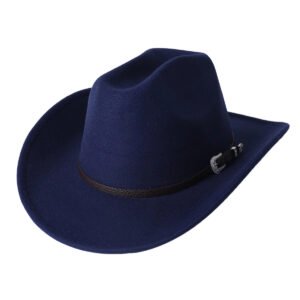 British Style Cowboy Hat Fashion Chic Unisex Solid Color Jazz Hat - Dark Blue