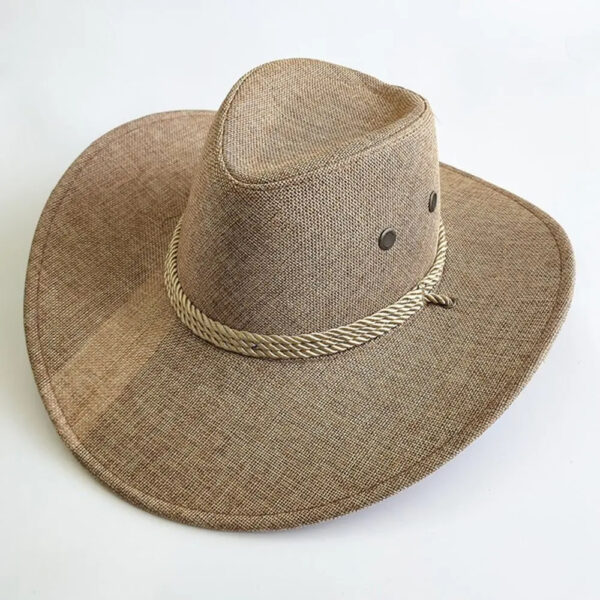 2025 New Linen Unisex Summer Sun Solid Cool Wide Brim Western Cowboy Hat - Image 2