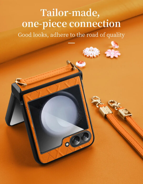 Luxury Premium SULADA Litchi Texture Leather + TPU Phone Case with Strap Case Cover For Z Flip 5/Z Flip 6 - Image 2