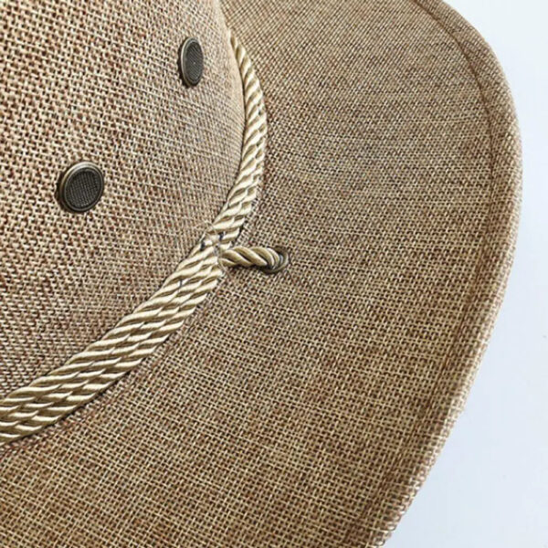 2025 New Linen Unisex Summer Sun Solid Cool Wide Brim Western Cowboy Hat - Image 4