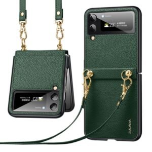 Luxury Premium SULADA Litchi Texture Leather + TPU Phone Case with Strap Case Cover For Z Flip 3/Z Flip 4