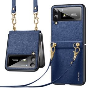 Luxury Premium SULADA Litchi Texture Leather + TPU Phone Case with Strap Case Cover For Z Flip 3/Z Flip 4