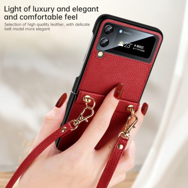 Luxury Premium SULADA Litchi Texture Leather + TPU Phone Case with Strap Case Cover For Z Flip 3/Z Flip 4 - Image 9