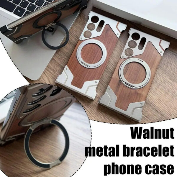 Luxury Premium Walnut Wood Metal Borderless Armor Case 360° Rotating Magnetic Bracket Shockproof Cover For Samsung S Series - Image 42