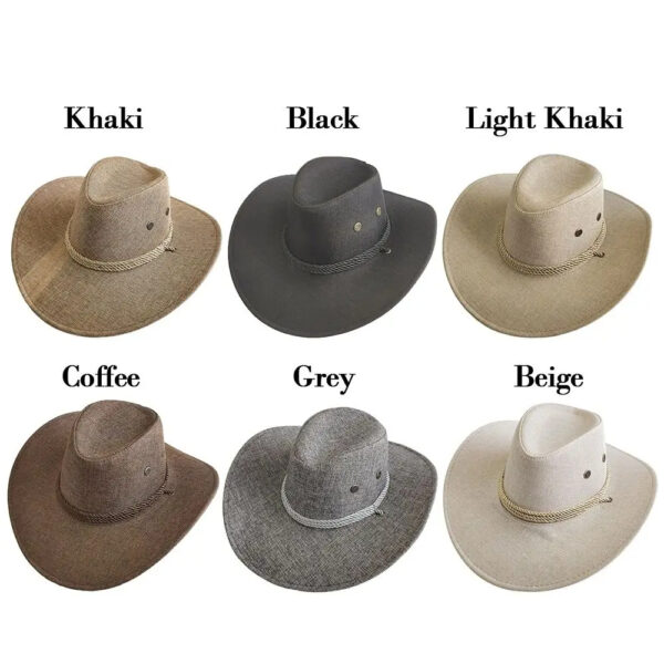 2025 New Linen Unisex Summer Sun Solid Cool Wide Brim Western Cowboy Hat - Image 15