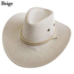 2025 New Linen Unisex Summer Sun Solid Cool Wide Brim Western Cowboy Hat - Beige