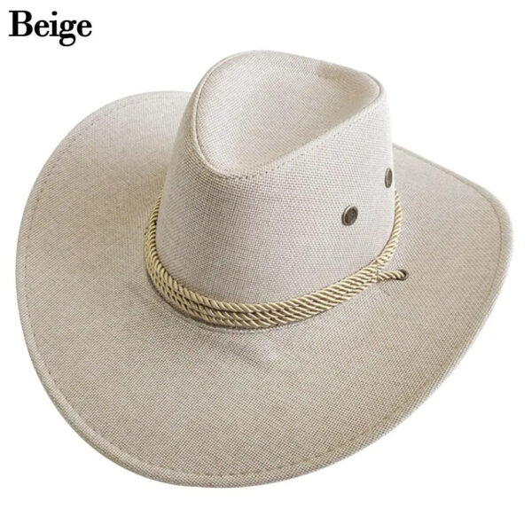 2025 New Linen Unisex Summer Sun Solid Cool Wide Brim Western Cowboy Hat - Image 21
