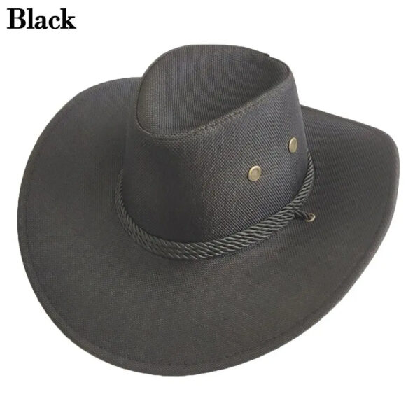 2025 New Linen Unisex Summer Sun Solid Cool Wide Brim Western Cowboy Hat - Image 22