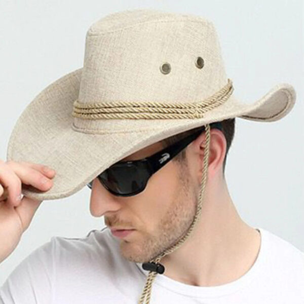2025 New Linen Unisex Summer Sun Solid Cool Wide Brim Western Cowboy Hat - Image 34