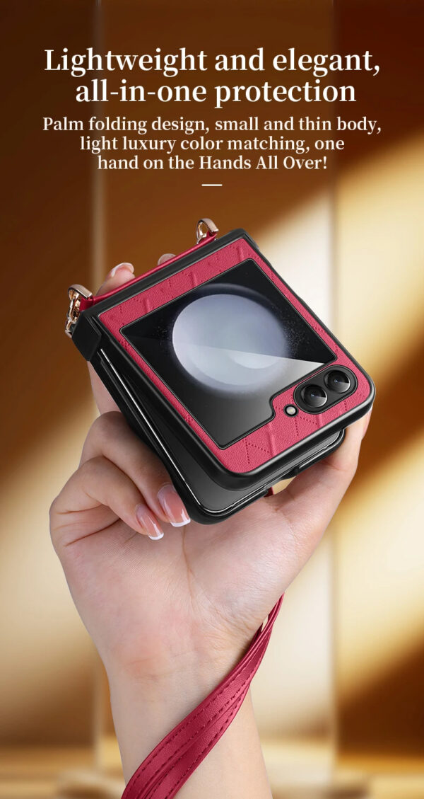 Luxury Premium SULADA Litchi Texture Leather + TPU Phone Case with Strap Case Cover For Z Flip 5/Z Flip 6 - Image 14