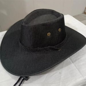 2025 New Linen Unisex Summer Sun Solid Cool Wide Brim Western Cowboy Hat - Black