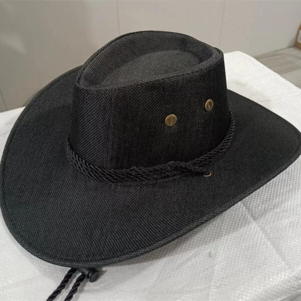 2025 New Linen Unisex Summer Sun Solid Cool Wide Brim Western Cowboy Hat - Image 35