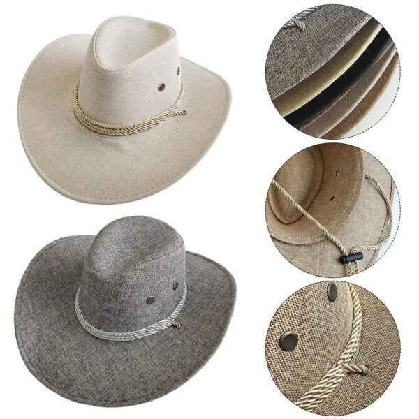 2025 New Linen Unisex Summer Sun Solid Cool Wide Brim Western Cowboy Hat - Image 17