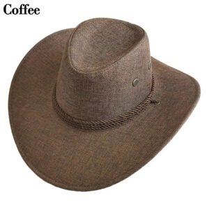 2025 New Linen Unisex Summer Sun Solid Cool Wide Brim Western Cowboy Hat - Coffee Brown