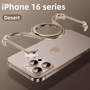 Luxury Premium Alluminium Alloy W Shape Frameless Phone Case Cover For iPhone 16 Pro Max - Gold
