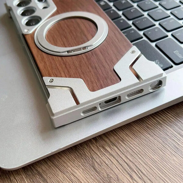 Luxury Premium Walnut Wood Metal Borderless Armor Case 360° Rotating Magnetic Bracket Shockproof Cover For Samsung S Series - Image 46