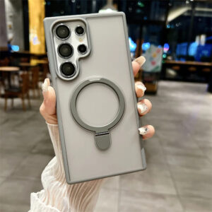 Luxury Premium Magnetic Stand Fold Bracket Ring Wireless Charge Transparent Matte Case Cover For Samsung S Series