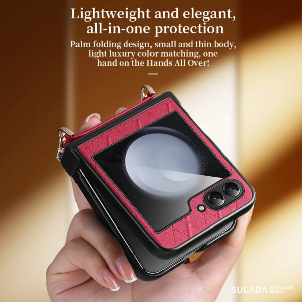 Luxury Premium SULADA Litchi Texture Leather + TPU Phone Case with Strap Case Cover For Z Flip 5/Z Flip 6 - Image 21