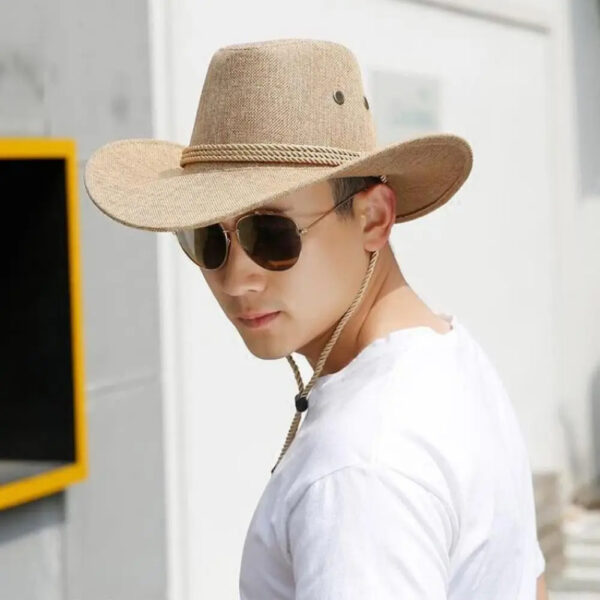 2025 New Linen Unisex Summer Sun Solid Cool Wide Brim Western Cowboy Hat - Image 12