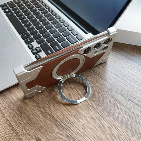 Luxury Premium Walnut Wood Metal Borderless Armor Case 360° Rotating Magnetic Bracket Shockproof Cover For Samsung S Series - Image 48