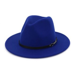 British Style Cowboy Hat Fashion Chic Unisex Solid Color Jazz Hat - Blue