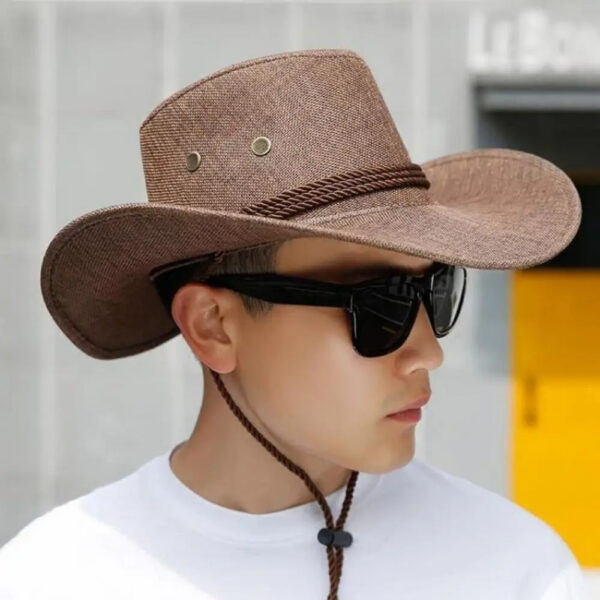 2025 New Linen Unisex Summer Sun Solid Cool Wide Brim Western Cowboy Hat - Image 19