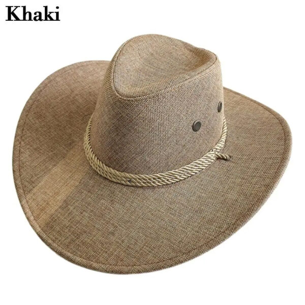 2025 New Linen Unisex Summer Sun Solid Cool Wide Brim Western Cowboy Hat - Image 25