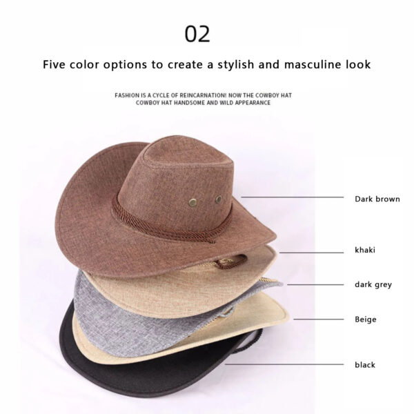 2025 New Linen Unisex Summer Sun Solid Cool Wide Brim Western Cowboy Hat - Image 38