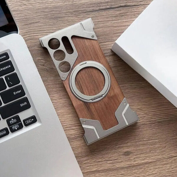 Luxury Premium Walnut Wood Metal Borderless Armor Case 360° Rotating Magnetic Bracket Shockproof Cover For Samsung S Series - Image 52