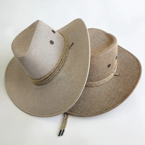 2025 New Linen Unisex Summer Sun Solid Cool Wide Brim Western Cowboy Hat - Image 20
