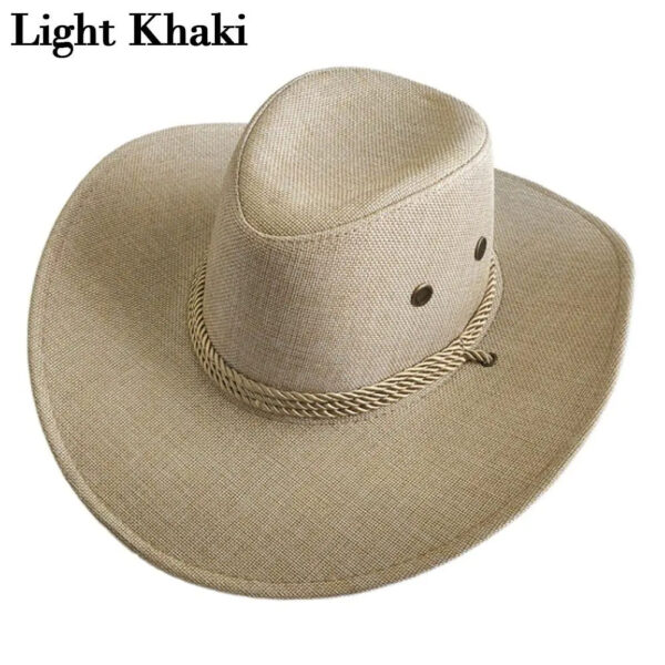 2025 New Linen Unisex Summer Sun Solid Cool Wide Brim Western Cowboy Hat - Image 26