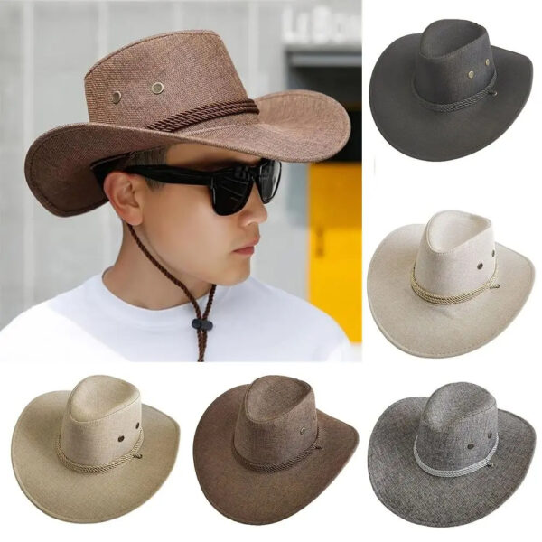 2025 New Linen Unisex Summer Sun Solid Cool Wide Brim Western Cowboy Hat