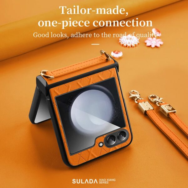 Luxury Premium SULADA Litchi Texture Leather + TPU Phone Case with Strap Case Cover For Z Flip 5/Z Flip 6 - Image 23