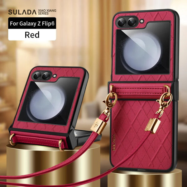 Luxury Premium SULADA Litchi Texture Leather + TPU Phone Case with Strap Case Cover For Z Flip 5/Z Flip 6 - Image 29