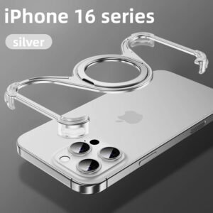 Luxury Premium Alluminium Alloy W Shape Frameless Phone Case Cover For iPhone 16 Pro Max - Silver