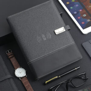 Luxury Premium Business 100 Sheets Notebook With USB Multifunctional 8000mA Wireless Charger - Black