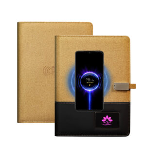 Luxury Premium Business 100 Sheets Notebook With USB Multifunctional 8000mA Wireless Charger - Gold