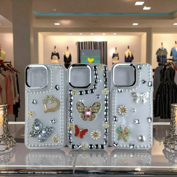 Luxury Premium Rhinestone Cream Glitter Silicone Phone Case for Case Cover For iPhone Series - Image 2