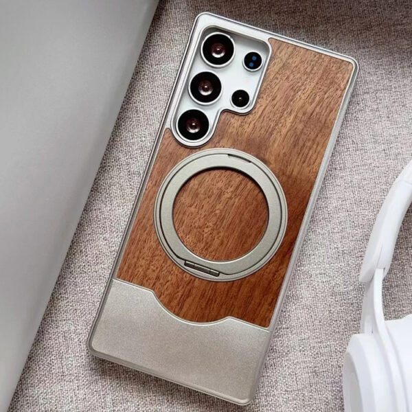 Luxury Premium Walnut Wood Metal Magsafe Wireless Shockproof Cover For Samsung S Series - Image 12