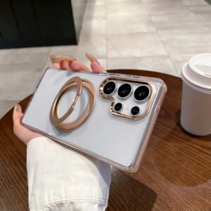 Luxury Premium Fashion Clear Magnetic With Metal 360 Rotation Stand Bumper Shockproof Case For Samsung Galaxy S Series