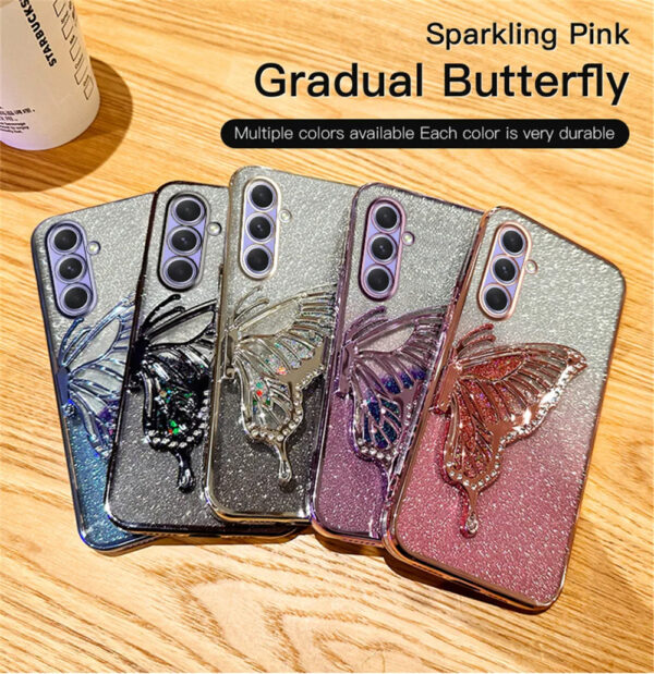 Luxury Premium Gradient Glitter Butterfly Quicksand and 3D Glass Protector for Samsung Galaxy A Series - Image 2