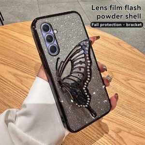 Luxury Premium Gradient Glitter Butterfly Quicksand and 3D Glass Protector for Samsung Galaxy A Series